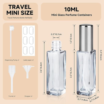 Perfume Refill Bottle, Mini Leak-proof Portable Perfume Travel Refillable Dispenser, 5pcs 10ml Empty Atomizer Sprayer, Pocket Glass Bottle with Funnel and Pipette for Cologne (Light Gray)
