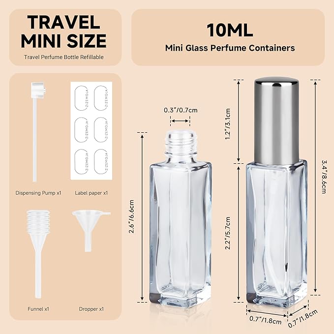 Perfume Refill Bottle, Mini Leak-proof Portable Perfume Travel Refillable Dispenser, 3pcs 10ml Empty Atomizer Sprayer, Pocket Glass Bottle with Funnel and Pipette for Cologne (Light Gray)