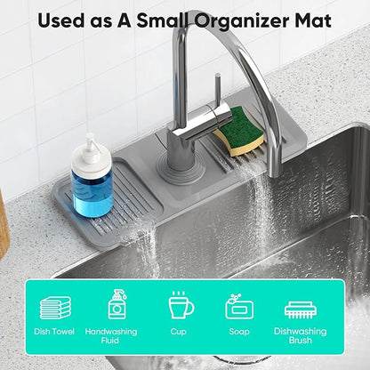 14.6'' Faucet Mat for Kitchen Sink [5°Slope Fast Self-draining] Kitchen Sink Splash Guard Silicone Kitchen Sink Faucet Mat Splash Guard for Kitchen Sink Area Tidy Splash Faucet Guard Draining Mat