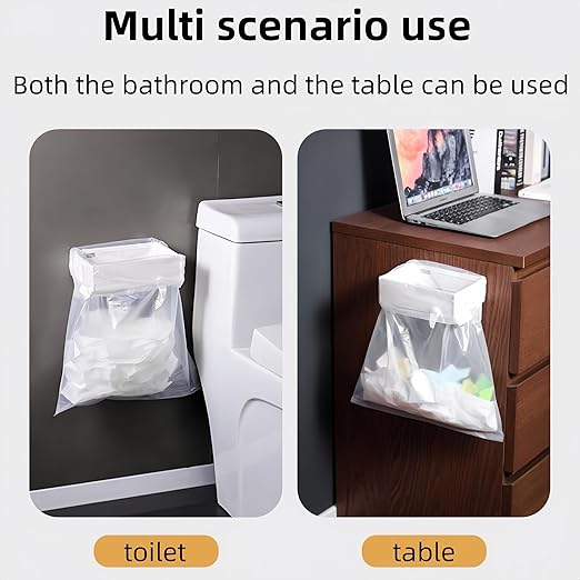 2 Pcs Collapsible Plastic Trash Bag Holder, Kitchen Cabinet Door, Garbage Bag Holder Under Sink, White, Plastic, 5 Gallon, Rectangular, Indoor/Outdoor, Adjustable, No Lid, Trash Can