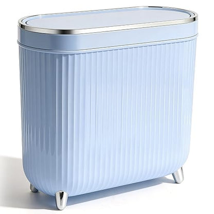 Supteron Bathroom Trash Can with Lid 3.1 Gallon Narrow Trash Can Small Plastic Trash Bin 12 Liter Rectangular Plastic Garbage Can with Press Type Lid for Bedroom Bathroom