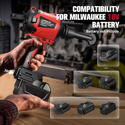 LIVOWALNY Cordless Air Pump Dust Blower Compatible with Milwaukee 18V Battery, Brushless Air Duster Compressed Air Mattress Pump w/ 3 Speeds & 7 Nozzles & 447 MPH/39 CFM for Workshop Cleaning