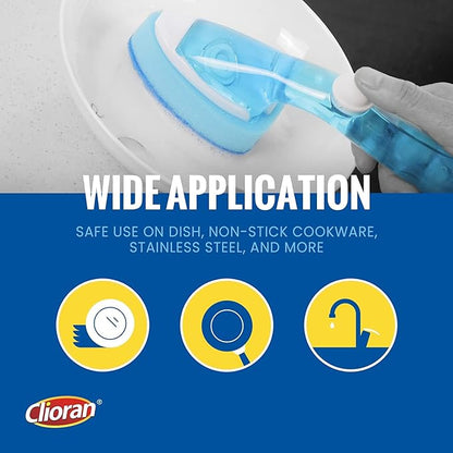 Dishwand Refills Soap Control Handle,6 Heavy Duty Dish Wand Sponge Heads,Non Scratch Scrubbers Replacement Refill Brush Dispenser,Dishwashing Scrub for Sink Non-Stick Kits Dishwasher Cleaning
