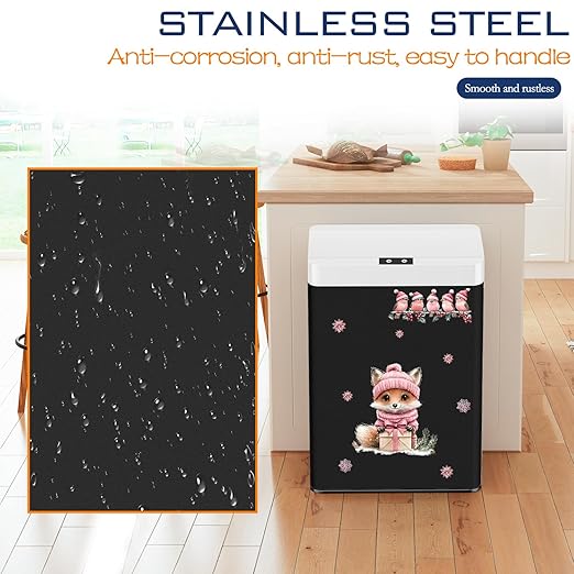 13 Gallon Trash Can Kitchen Trash Can with Lid High Capacity Automatic Garbage Can Stainless Steel Motion Sensor Trash Bin for Kitchen Bedroom, Black