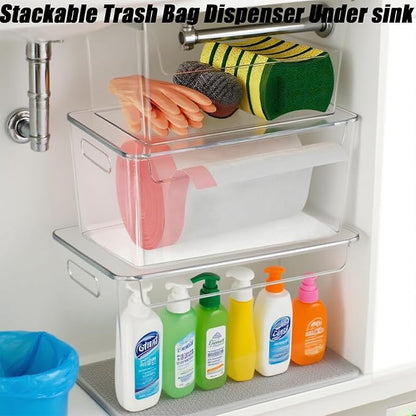 3 Pack Trash Bag Organizer Under Sink, Stackable Plastic Garbage Bags Holder with Lid, Trash Bag Dispenser Roll Storage for Kitchen, Pantry & Laundry Room Organization