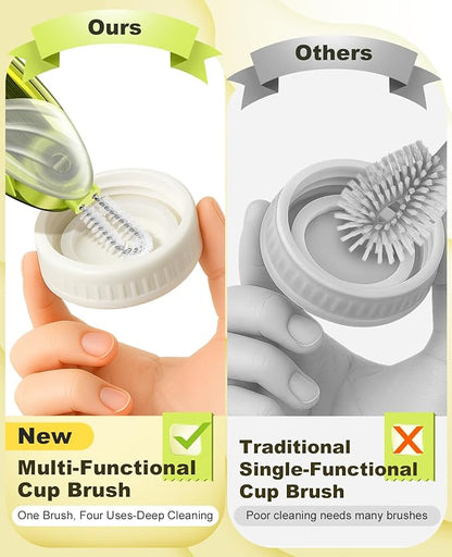 4 in 1 Cup Lid Gap Cleaning Brush Set 2 Pcs - Multifunctional Bottle Cleaning Brush Tools for Home Kitchen and Travel Cleaning | Portable Silicone Cup Lid Cleaner in 2 Colors