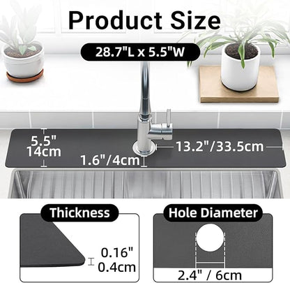 LOPNUR Faucet Mat for Kitchen Sink Cuttable, 29 Inch Extra Long Sink Splash Guard Behind Faucet, Super Absorbent Diatomite Sink Protector Mat, Bathroom Water Splash Guard Fast Dry, Easy to Cut, Grey