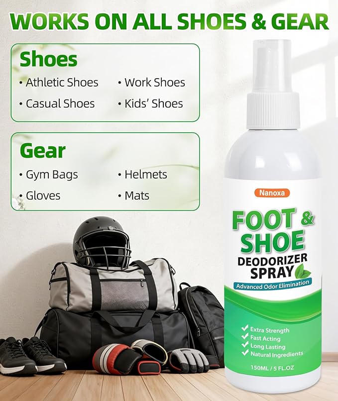 Shoe Deodorizer Spray, 5 fl. oz (2 Pack) Powerful Foot & Shoe Odor Eliminator, Foot Spray for Smelly Feet, Fast-Acting & Long-Lasting Shoe Freshener Spray for Shoes, Gym Bags, Helmets