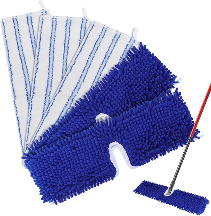 Mop Heads Replacements Compatible with Cedar Dual-Action Flip Mop - Chenille Double Sided Replace Pads for Dry/Wet Use - Washable Dust Mop Refills,3 Microfiber + 2 Chenille-Microfiber Double Sided