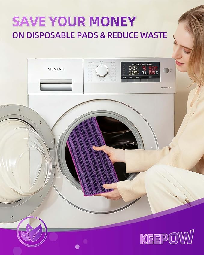 KEEPOW Reusable Power Mop Refills Pads Compatible with Swiffer PowerMop Pad with Scrubbing Pad Microfiber Power Mop Pads Refill for Spray Mop Washable Pads for Multi-Surface Floor Cleaning 4 Pack