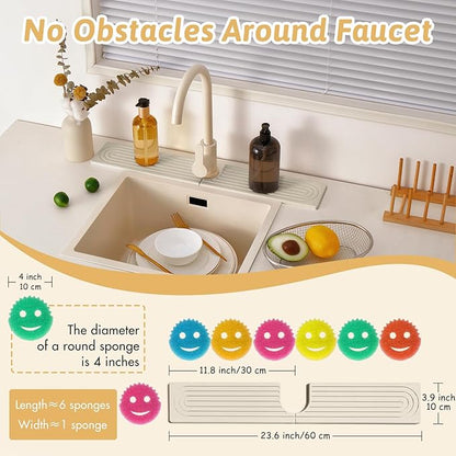 New Version Super Absorbent Faucet Mat, Kitchen Sink Dish Drying Stone Tray, Prevents Moisture Buildup, Diatomaceous Earth Faucet Handle Drip Catcher, Sink Splash Guard Bathroom Accessories, Ash Gray