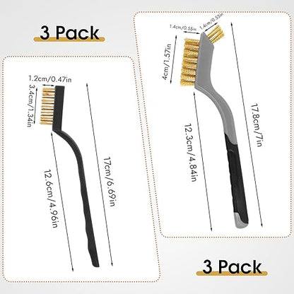 6 Pieces Wire Brushes Set, Small Metal Brass Brush, Stainless Steel Brush, Nylon Brushes for Cleaning Metal Rust and Paint Removal (Grey+3 Mixed Color, L)
