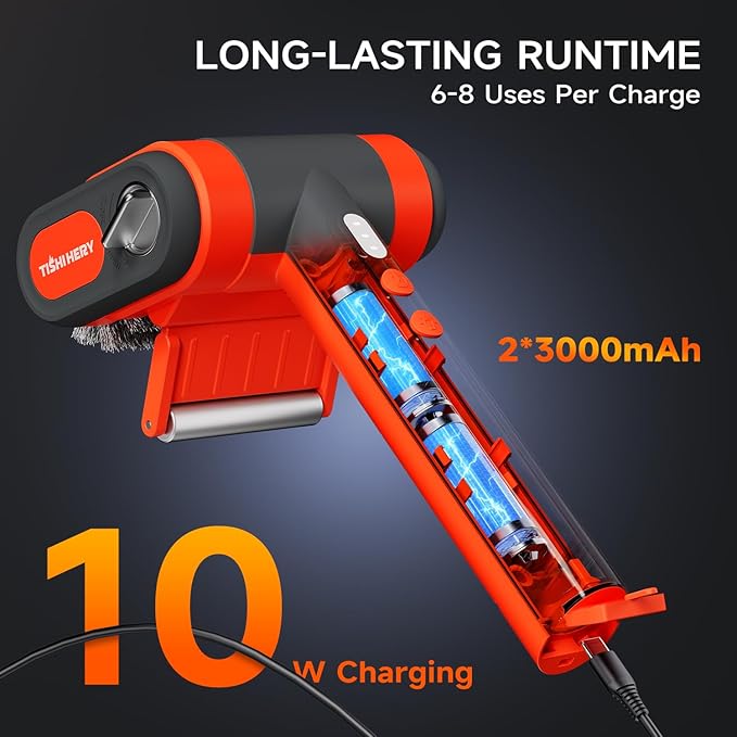 Electric Grill Brush for Outdoor Grill, 800 RPM Brush Head, 3000mAh Battery, No Preheating Grill, 304 Stainless Steel Bristle, Rechargeable Cordless BBQ Grill Cleaner with LED Light, Orange