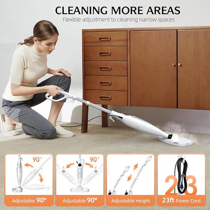 10-in-1 Steam Mop, Powerful Handheld Steam Cleaner for Home with 23FT Cord, Removable Water Tank, 266℉Deep Cleaning, 2 Steam Modes, Multi Purpose Steam Mop for Hardwood Floor, Laminate, Carpet