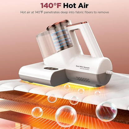 DEVINC Mattress Vacuum Cleaner, 16Kpa 650W Bed Vacuum Cleaner with 245nm UV-C Light& Ultrasonic, 140°F Heat, HEPA Filter, Versatile Handheld Vacuums for Bed, Sofa, Couch, Crib, Beige Corded