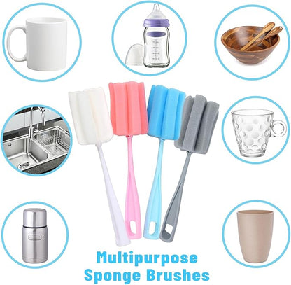 8PCS Bottle Brush Sponge Cup Brush with Straw Brushes Long Handle Cleaner Brush for Baby Bottle Glasswares Mugs Cups Kitchen Clean (4 Bottle Brushes + 4 Straw Brushes)