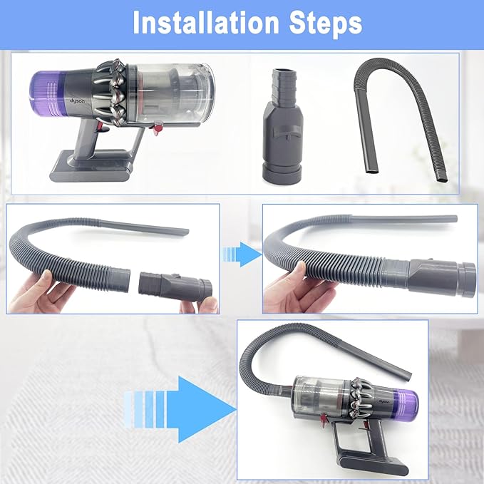 Upgraded Dryer Vent Cleaner Kit Compatible with Dryer Lint Vacuum Attachment for Dyson V7 V8 V10 V6 V11 V12 V15 Cordless Vacuum Cleaner Removes Deep Lint