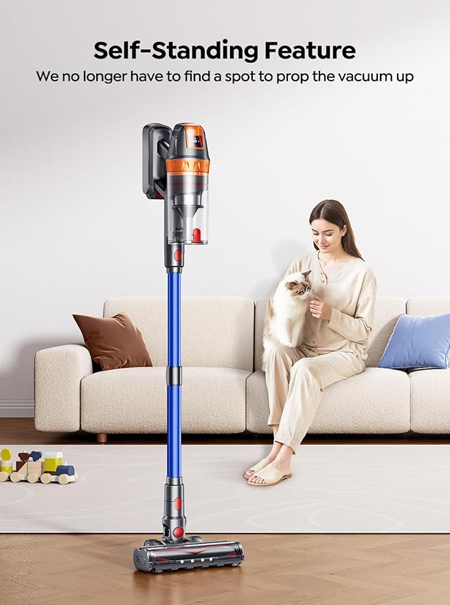 Cordless Vacuum Cleaner, 650W 55KPA 70Min with Extra Mattress Cleaning Tool, Stick Vacuum Cleaners for Home, Self-Standing, Wall Mount Charging, Stick Cordless Vacuum for Floor Pet Hair Carpet