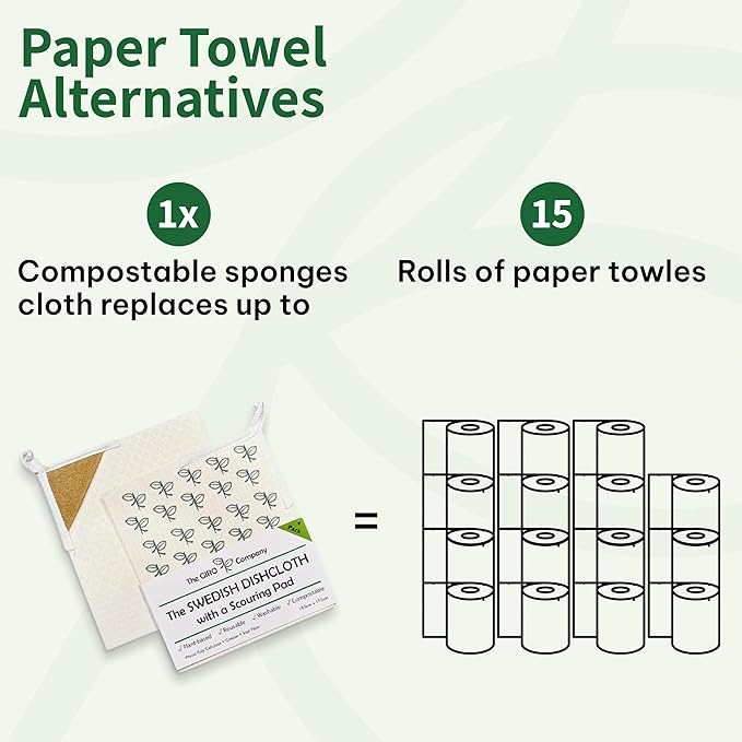 Swedish Dishcloths with Scouring Corner (4 Pack) – Reusable Paper Towel Alternative | Machine Washable Cellulose Sponge Cloths | Eco-Friendly, Biodegradable Kitchen Cleaning Cloths | OEKO-TEX Cert