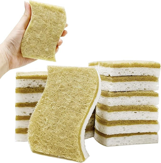 Kitchen Cleaning Sponges, Natural Cellulose Dish Sponge with Coconut Fiber Scrubber for Dishes, Pots and Pans, Eco Friendly Household Cleaning Sponge, 12 Pack