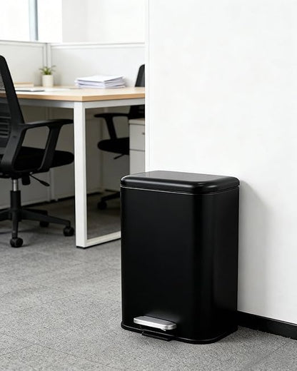 OUTLANE Bathroom Trash Can with Lid Soft Close, Step Pedal, 20 Liter / 5.2 Gallon Kitchen Trash Can,Stainless Steel Trash Bin for Bedroom, Office, Kitchen, Black