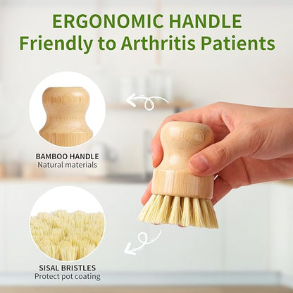 4 Pack Bamboo Dish Brush, Dish Scrubber Brush with Sisal Bristle, Natural Scrub Brush for Kitchen Cleaning Dishes, Pots, Pans, Bottles, Vegetables