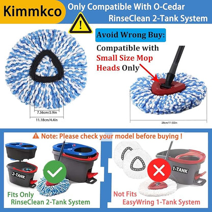 6 Pack Mop Head Replacement for O Cedar Only 2-Tank RinseClean Spin Mop, Mop Replace Refills for Ocedar Made of Fluffy Microfiber, Machine Washable, with 1 Mop Base