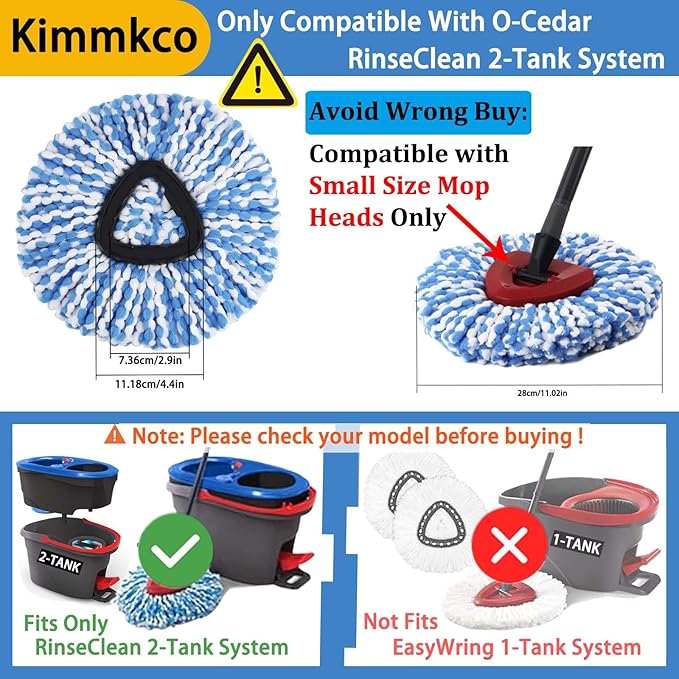 4 Pack Spin Mop Head Replacement for O Cedar RinseClean Spin Mop Refill, Mo-p Replace Head for Only 2-Tank System, Fluffy Microfiber, Deep Cleaning Machine Washable