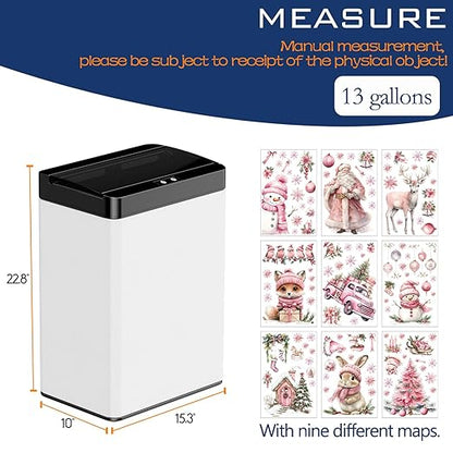 13 Gallon Trash Can Kitchen Trash Can with Lid High Capacity Automatic Garbage Can Stainless Steel Motion Sensor Trash Bin for Kitchen Bedroom, White
