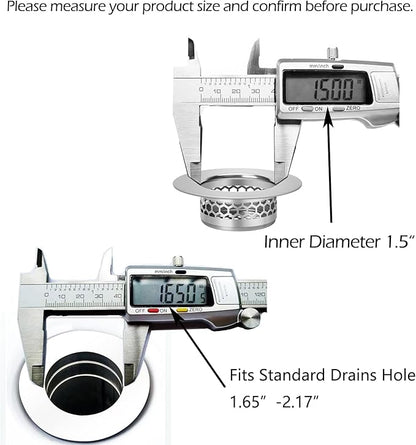 Hair Catcher Shower Drain Bathtub Lavatory Sink Drain Strainer for Laundry, Mop Pool, Utility, Slop, RV Sink, Stainless Steel Drain Filter。Fit Hole Size from 1.65-2.17" ，2Pack (1.5”)
