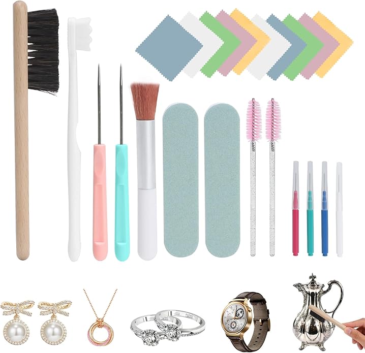 Zebrabox Jewelry Cleaning Kit, 24 Pcs Jewelry Cleaning Brush & Watch Cleaning Brush Set, Jewelry Polishing Kit for All Jewelry Ring Gold Diamond Silver,Decontamination and Care Tools