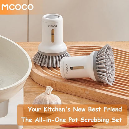 Soap Dispensing Palm Brush Scrub Brush with Soap Dispenser Palm Dish Brush Soap Dispenser Brush Dish Scrub Brush for Kitchen Cleaning, Pan, Pot, Sink 2 Pack White