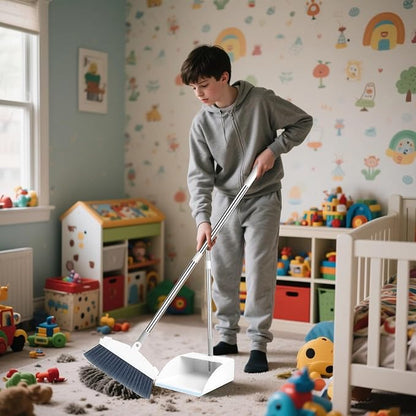 Broom and Dustpan Set, Long Handle, Standing, Foldable, for Home Use