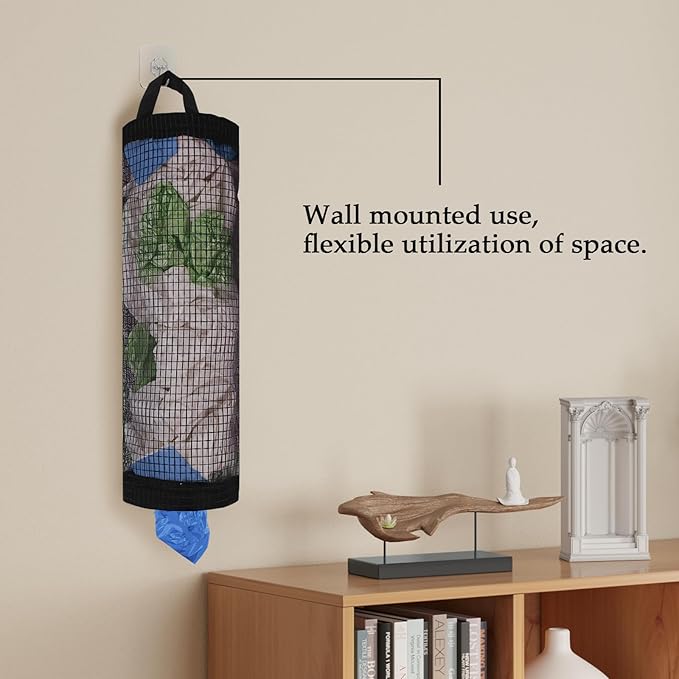 ZUFECY 2Pc Grocery Bag Holder, Trash Bags Dispenser Organizer, Breathable Mesh Bags Black Hanging Storage Dispenser