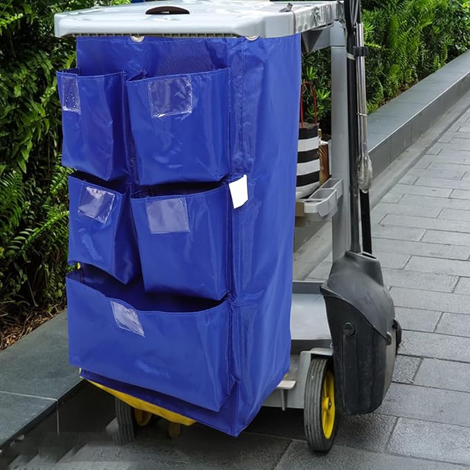 Cleaning Janitorial Cart Bag: Housekeeping Pushcart Garbage Storage Bag Replacement Cleaning Supplies Organizer for Trash Collection Blue