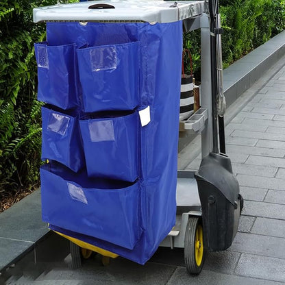Cleaning Janitorial Cart Bag: Housekeeping Pushcart Garbage Storage Bag Replacement Cleaning Supplies Organizer for Trash Collection Blue