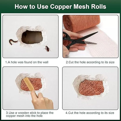 5 Inch x 150 ft Copper Mesh Roll for Rodent Control – Rustproof Wire Gap Filler for Holes, Bat/Snail Barrier, Garden & Home Repair – Includes Gloves, Scissors & Trowel