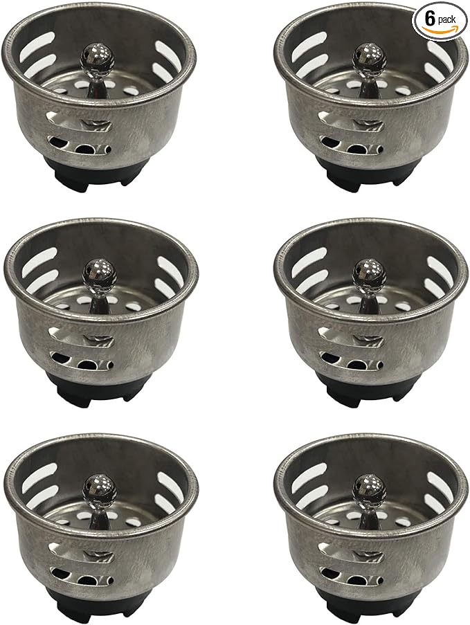 Stainless Steel Junior Duo Strainer Replacement Basket/Stopper for Bar and Prep Sinks Drains 6 Pack