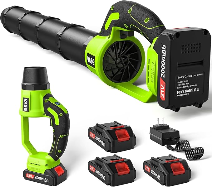 Leaf Blower Cordless, 3 x 21V Batteries & Fast Charger Set, Variable Speed Mode, Lightweight Handheld Electric Leaf Blower for Lawn Care, Yard, Garden, Patio & Outdoor Cleanup