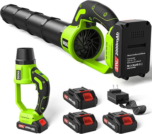 Leaf Blower Cordless, 3 x 21V Batteries & Fast Charger Set, Variable Speed Mode, Lightweight Handheld Electric Leaf Blower for Lawn Care, Yard, Garden, Patio & Outdoor Cleanup