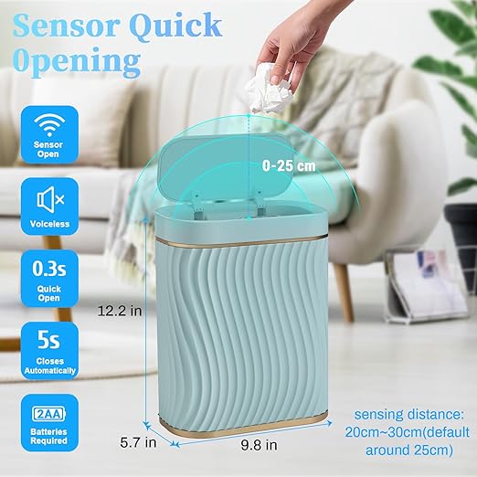 Ogikey Bathroom Small Trash Can with Automatic Touchless Lid, 2.6 Gallon Smart Garbage Can Narrow Waterproof Trash Bin for Bedroom, Office, Living Room