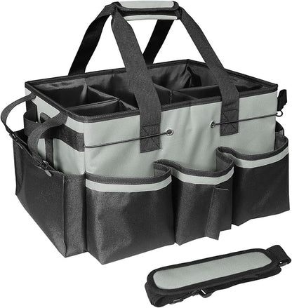 Cleaning Bags for Housekeepers, Large Cleaning Supplies Organizer with Handles & Shoulder Strap, Cleaning Caddy Bag with Foldable Divider for Cleaners, Car Horse Cleaning Bag(Grey)