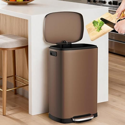 ELPHECO LPHECO Kitchen Trash Can with Lid Soft Close, 13 Gallon / 50L Stainless Steel Pedal Garbage Can, Heavy-Duty Step Wastebasket with 20 Bags, Removable Bucket, Home Office, Kitchen, Brown