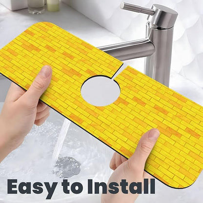 Yellow Bricks 15" X 5.5" Kitchen Sink Splash Guard Faucet Faucet Guard Draining Mat Sink Splash Guard Faucet Kitchen Bathroom