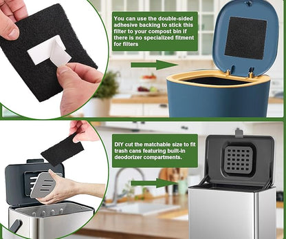 15 Pack Trash Can Odor Filter Refills for Trash Can and Compost Bin, Activated Charcoal Deodorizer Sheets for Indoor Kitchen Compost Bucket Countertop and Recycle Bin, Square 3.9 Inch