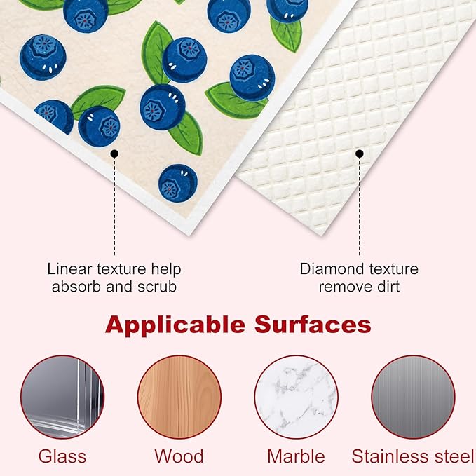 5-Pack Dishcloths for Kitchen - Swedish Dish Cloths - Soft Absorbent Reusable Paper Towels Washable - Quick Drying, Bar Hand Washing - Dishwasher Safe