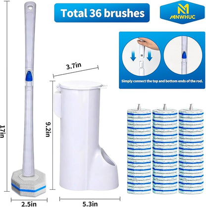 Disposable Toilet Brush,Toilet Bowl Cleaner,Wall Mounted Toilet Bowl Brush with 36 Refills for Deep Toilet Cleaning,Toilet Brush and Holder Set for Hygienic Bathroom Maintenance(White)