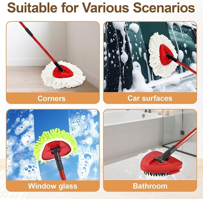 6 Pack Mop Heads Replacement for Ocedar EasyWring 1 Tank Spin Mop System,Include 2 Microfiber Spin Mops Replace Head&2 Chennile Mops Head Machine Washable with Scrubber Mopp Head and Base for Cleaning