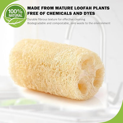 Natural Loofah Sponge, Exfoliating Body Scrubber, Plant-Based Bath Shower Sponge for Men & Women, Back & Face Cleansing, Natural Dish Scrubber (3 Pack)