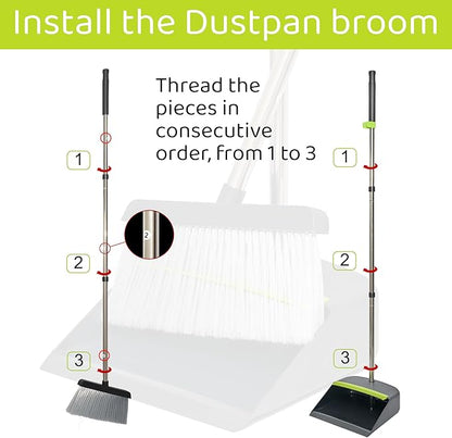 Broom with Dustpan Combo Set with Long Handles - Lightweight Indoor & Outdoor Broom and Dustpan Set for Home & Office - Broom with Stand Up Dustpan and Innovative Dust Collector